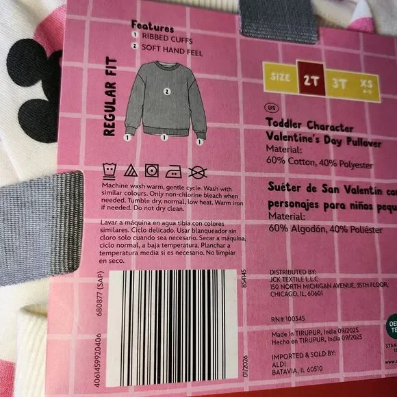 Disney NWT Minnie Mickey Love Hearts Toddler Pullover Sweatshirt 2T - Picture 5 of 5